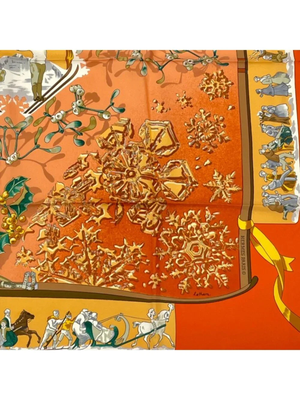 Hermes Carre 90 Neige D'antan Last Year's Snow Silk 100% Scarf Orange - Picture 5 of 7